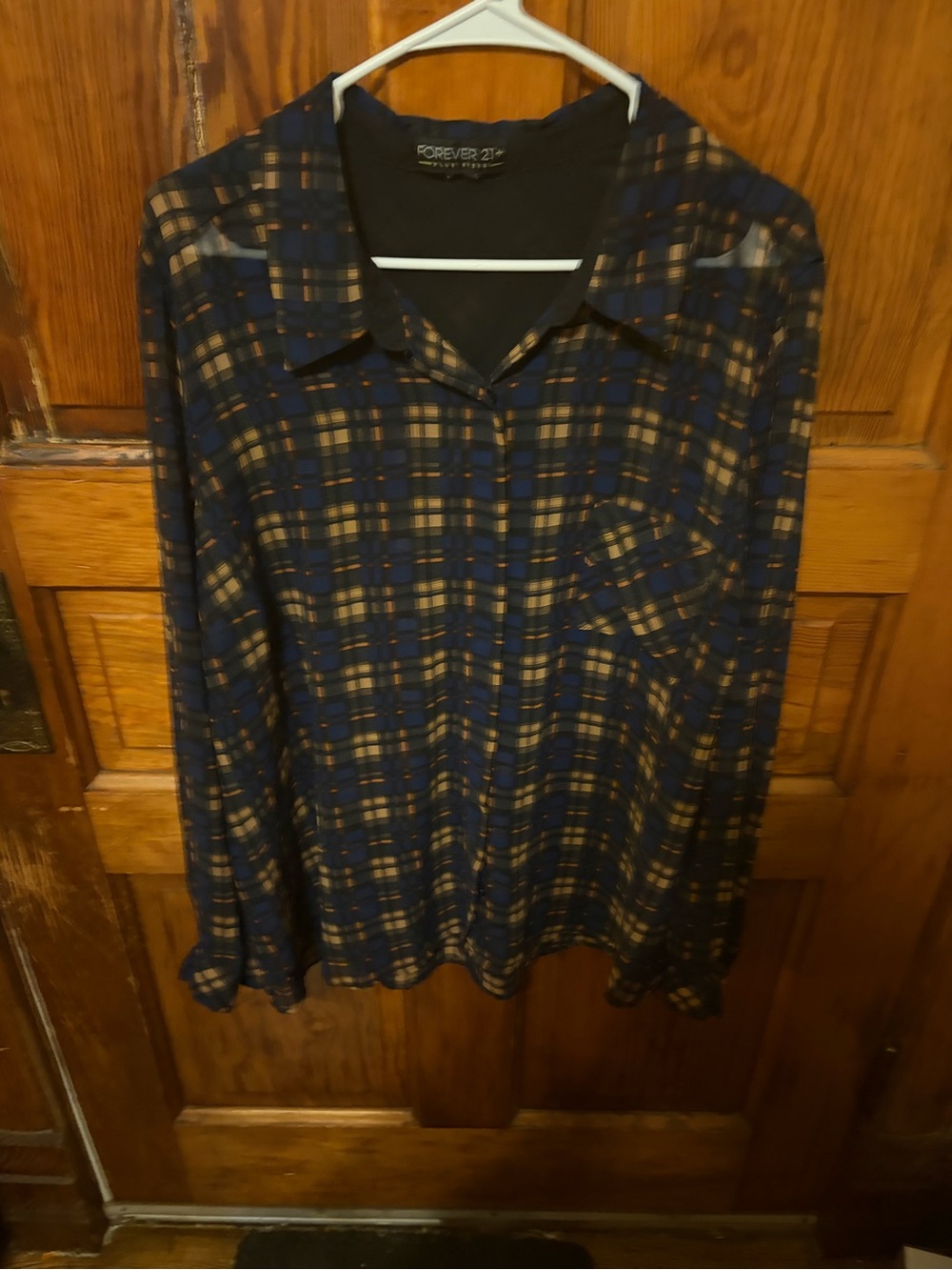 Forever 21 Navy and Brown Plaid Button-Down Shirt